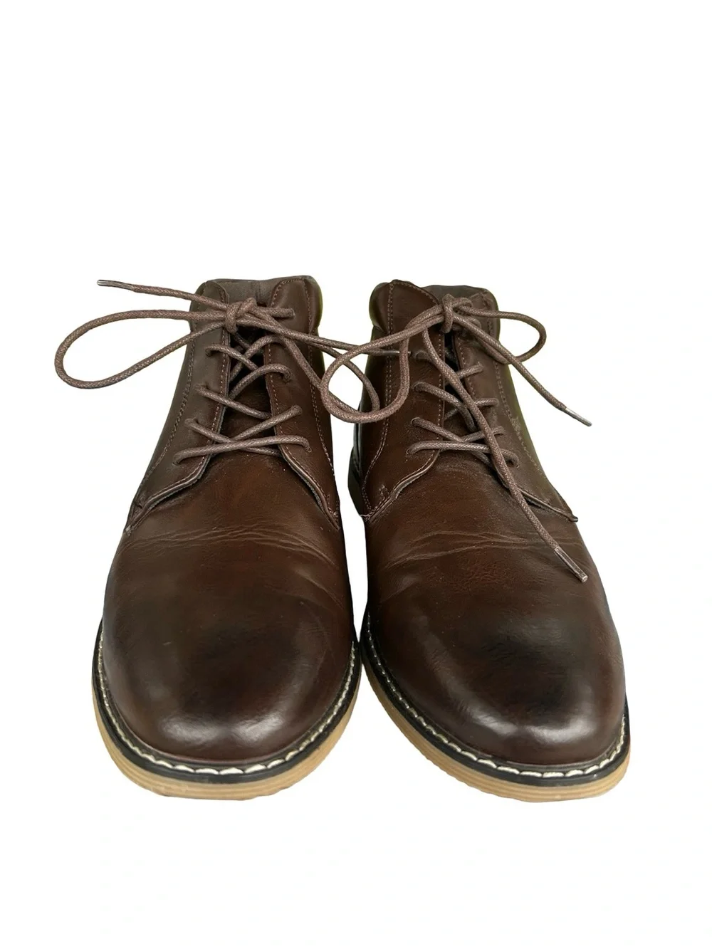 London Fog Collection Men's Brown Faux Leather Lace-Up Ankle Boots